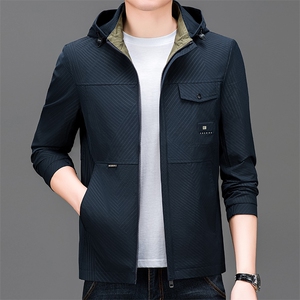男士春季夹克男装连帽中年商务休闲纯色茄克衫上衣服BSNA802-P120