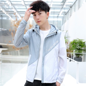 夏季款防晒衣男沙滩外套晒服透气连帽夹克男模灰色F567图片