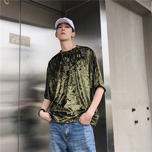 夏季新款钻石绒冰丝短袖闪亮亮大码男士宽松半袖T恤走量款B01-p30图片