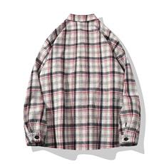 B413-1-DX6096秋冬复古毛呢长袖格子衬衫男外套复古宽松休闲衬衫，男装衬衫，电商B413-1