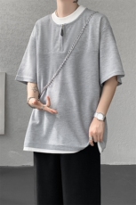 现货DX10140-特P38控78美式假俩件T恤领短袖男大码休闲半袖，男装T恤，电商A059
