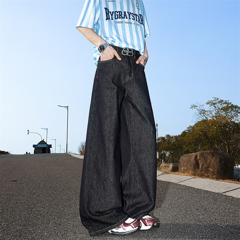 8XL-M原牛！深蓝美式阔腿牛仔裤垂感慵懒休闲拖地直通裤K9139P68,男装休闲裤,电商D206-1