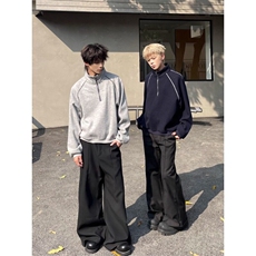 慵懒复古半高领拉链卫衣男女宽松廓形休闲vintage解构外套，男装卫衣，星座506A