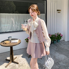 到大货了蝴蝶结衬衣+马甲+百褶裙3件套2C275-5510-P195-K318，女装套装/套裙，2C275