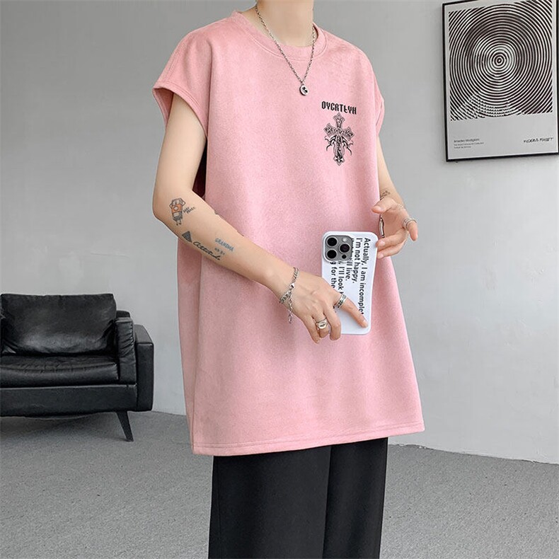 无袖背心男夏季新款港风宽松鹿皮绒圆领套头大码坎肩T9955-P25，男装背心/马甲，星座214-3