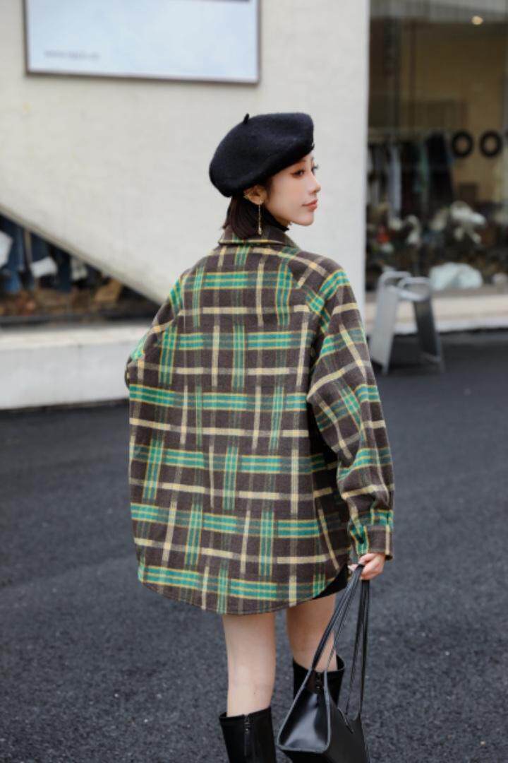 冬格子磨毛衬衫外套，女装衬衫，美合佳彦(6F)