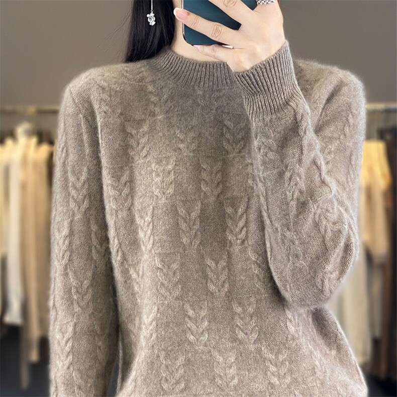 重磅加厚提花半高领套头长袖毛衣女短款纯色简约百搭保暖打底衫新图片