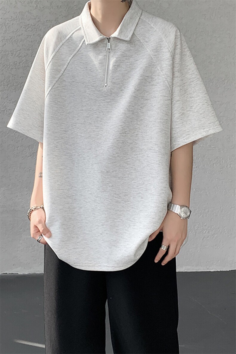 8XL-M半拉链t恤短袖POLO衫男款夏季美式翻领宽松大码半袖DT008P45,男装T恤,电商B312