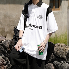 短袖t恤男潮牌夏季宽松五分袖潮流ins简约POLO衫休闲上衣T080-P35，男装Polo衫，星座308B-1