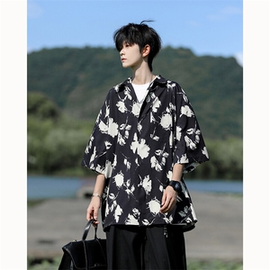 水墨花卉短袖花衬衫冰丝度假痞帅衬衣高级感夏威夷外套DC5015/P35图片