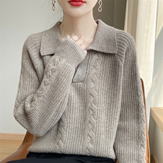 深秋初冬季穿搭假两件衬衫毛衣小个子纯色宽松显瘦外穿针织衫上衣，女装羊毛衫，盛鼎羊绒