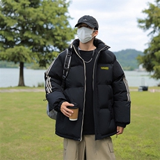 冬季拼三条杠面包服宽松男女情侣连帽棉衣羽绒棉C408M1202P100，男装棉衣，电商C408(原B339-1)