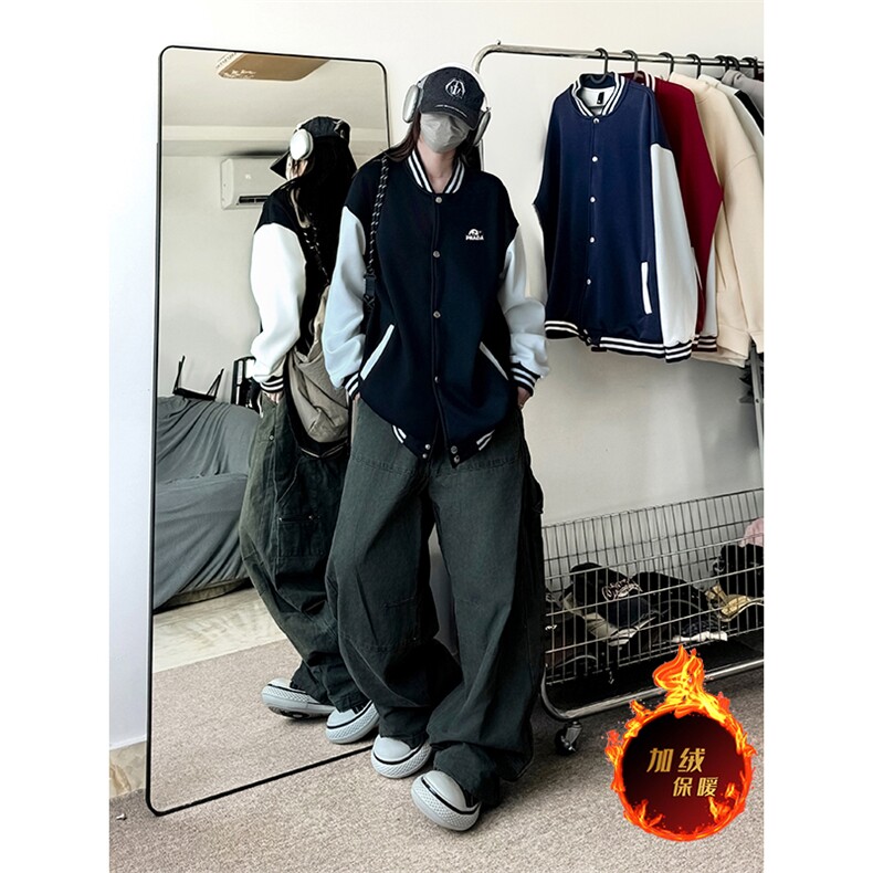 抖音得物高品质重磅全棉二开360克立领棒球服开衫卫衣外套1201,女装短外套,电商A486