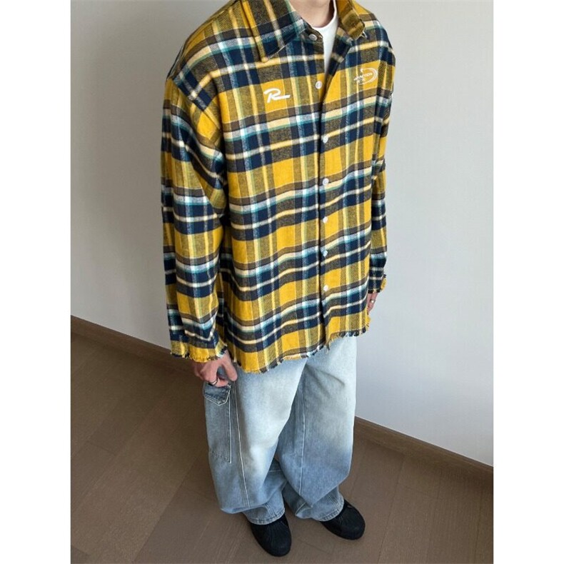 W9464-P40网图现货美式高街新款长袖格子衬衣百搭潮流外套,男装衬衫,星座1608-2