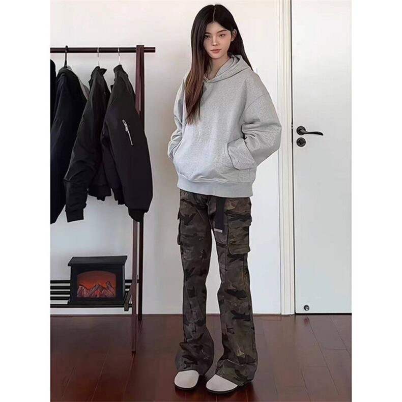 美式复古迷彩修身工装裤嘻哈直筒显瘦小众微喇裤男女LX806-p62,男装牛仔裤,星座1008