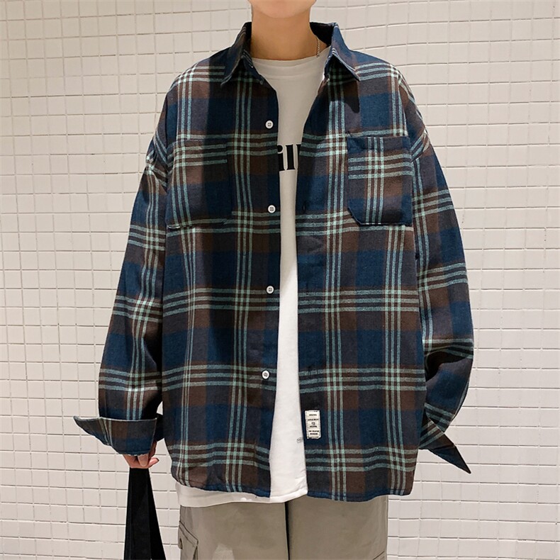 2025秋冬港风长袖格子衬衫学生衬衣校服班服 CS2000/特P28 蓝色图片