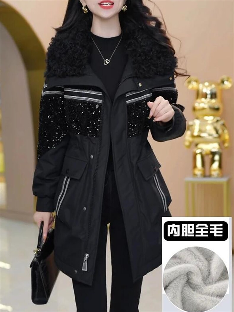 【大货已出】加绒加厚派克服女新款洋气收腰显瘦中长款保暖外套女,女装皮草,韩蔻秀