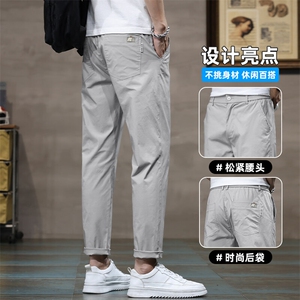夏季薄款男士休闲裤潮牌宽松直筒九分裤男生弹力运动裤Z9835-P45图片