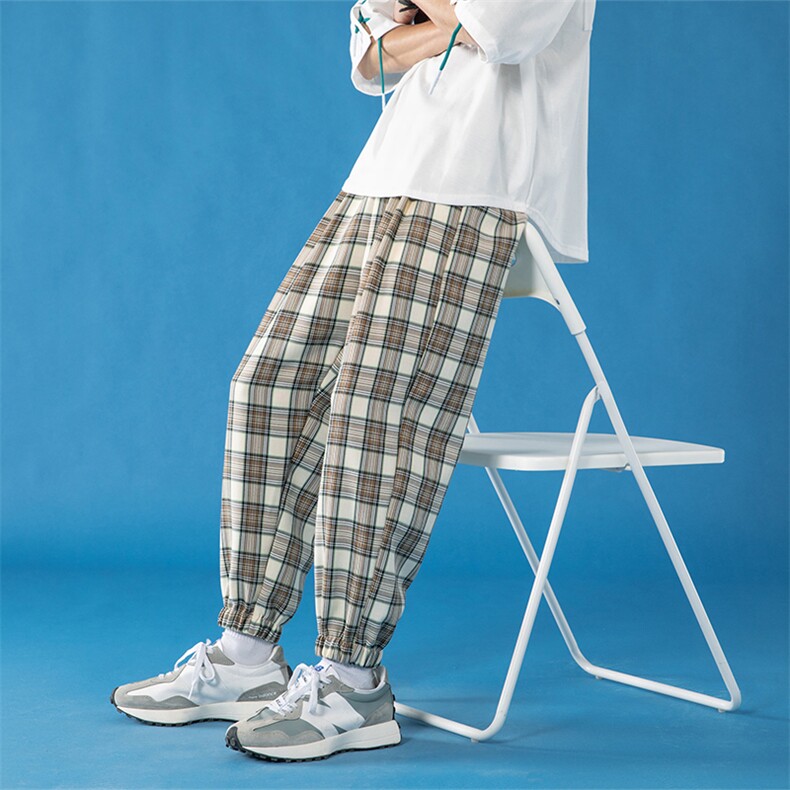 格子子裤子港风hiphop时尚中性风抽绳束脚裤休闲长裤KZ0009-P45,男装休闲裤,电商A128