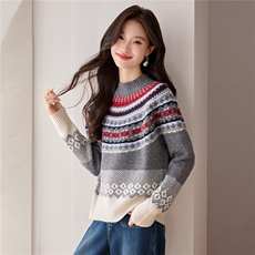 羊毛衫北欧费尔岛半高领毛衣秋冬新款休闲百搭软糯针织上衣，女装羊毛衫，艾米