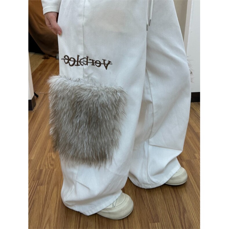 毛绒大口袋休闲裤裤子女冬季新款宽松加绒阔腿拖地裤LB31544-P55,男装卫衣,星座1008