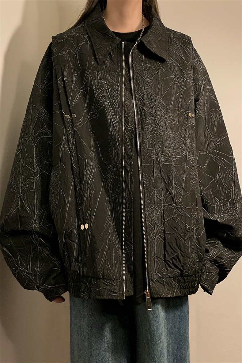 中性风褶皱面料皮衣金女属装饰设计皮夹克外套男JK77866P75控108,男装夹克,星座226-1