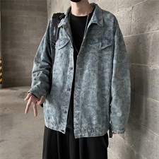 牛仔外套男春秋韩版潮流帅气腰果花夹克休闲ins港风上衣JK001-P70，男装工装外套，星座1008-2