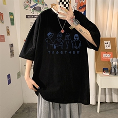 YT26191-P30亚麻短袖t恤男大码五分袖男宽松七分袖海报风，男装T恤，电商A040