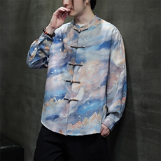 原创新中式春夏新品{宇宙心空}数码印花潮立领长袖衬衫31220，男装衬衫，星座305A（原312A-1）