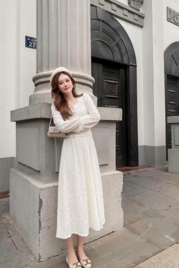 现货、磨毛连衣裙、配珍珠腰带，女装连衣裙，艾丹迪蔓