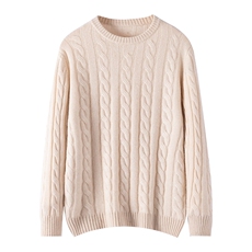 七针加厚全身麻花圆领时尚气质百搭纯色秋冬35%羊绒衫，男装羊绒套衫，宏杨羊绒