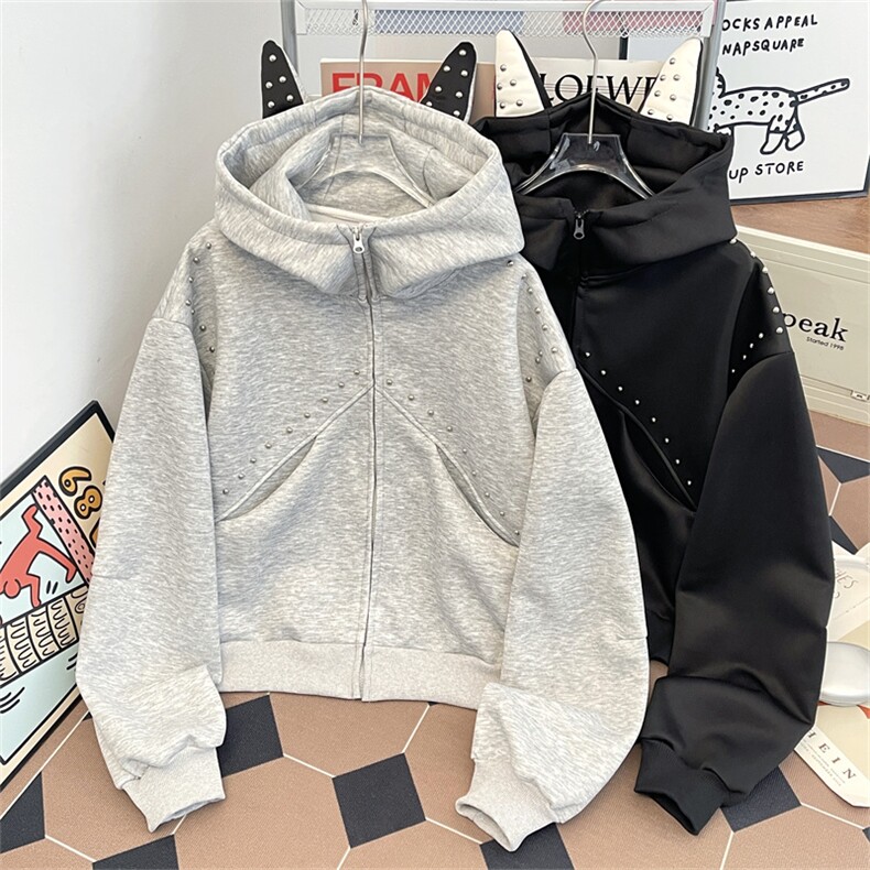 连帽厚华棉复合空气层460克卫衣拉链开衫重工艺夹克外套Y203H-P65，男装夹克，电商A227A