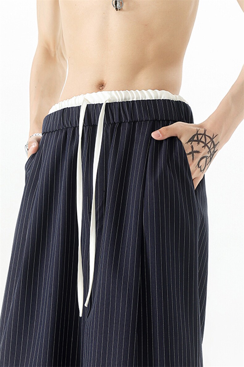 8XL-M假两件双腰山本裤条纹休闲西裤男夏宽松大码阔腿裤KZ052P60,男装休闲裤,电商B312