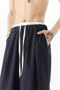 8XL-M假两件双腰山本裤条纹休闲西裤男夏宽松大码阔腿裤KZ052P60图片