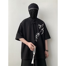新中式衬衫男士短袖韩版潮流刺绣夏季2024新款ins外套CY738-P39，男装衬衫，星座412-2