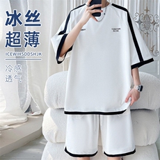 2025夏季新款旋律风车大码冰丝短袖套装M-5XHQ24604-P75，男装T恤，电商A022