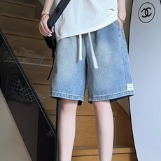 美式松紧腰牛仔短裤女2025新款夏季款宽松直筒显瘦五分裤中裤潮，男装牛仔裤，星座1210-1