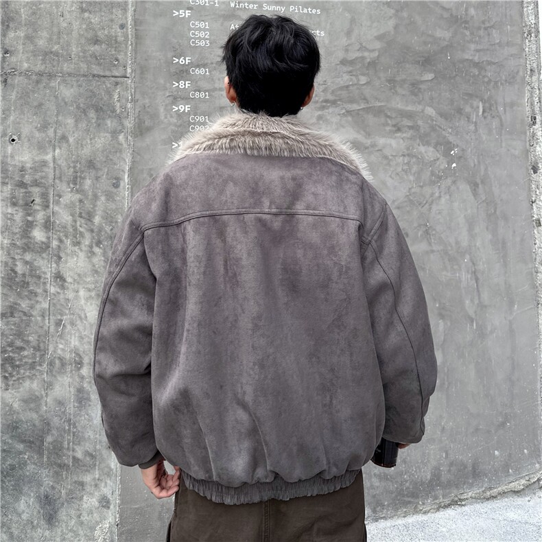 美式复古冬季男防鹿皮绒棉服座山雕毛领拼接铆钉外套,男装棉衣,电商C307