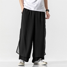 夏季大码宽松直筒阔腿双层汉服棉麻裤情侣裙裤潮古风汉服K61/P95，男装休闲裤，钱塘713