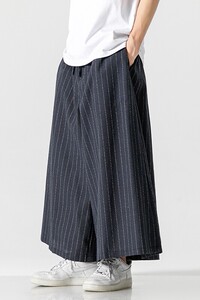 夏 九分裤大码日系宽松休闲裤条纹阔腿裤棉麻裤风 K333/P70图片
