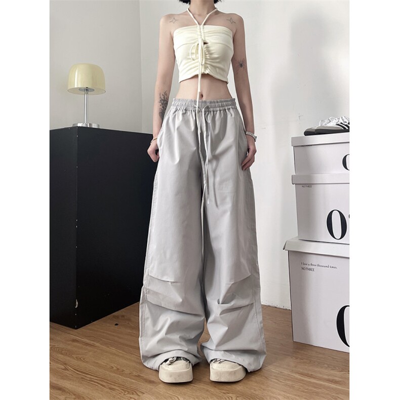 夏季薄款户外防水冲锋裤男女同款美式高街宽松休闲拖地裤，男装休闲裤，星座410-7