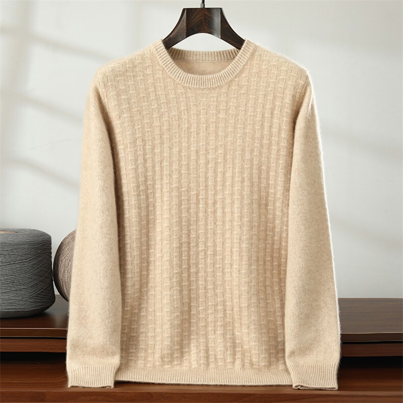 秋冬新款纯色针织圆领套头上衣时尚百搭，男装针织衫/毛衣，隆格羊绒