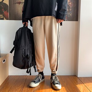 K9003-P40加绒-P50三条杠条纹加厚加绒运动裤男大码束脚休闲裤,男装休闲裤,电商A040