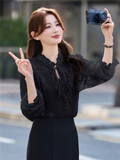 BAO现货2026春季新款时尚气质优雅立体织花减龄显瘦长袖百搭衬衣，女装衬衫，卡杰菲