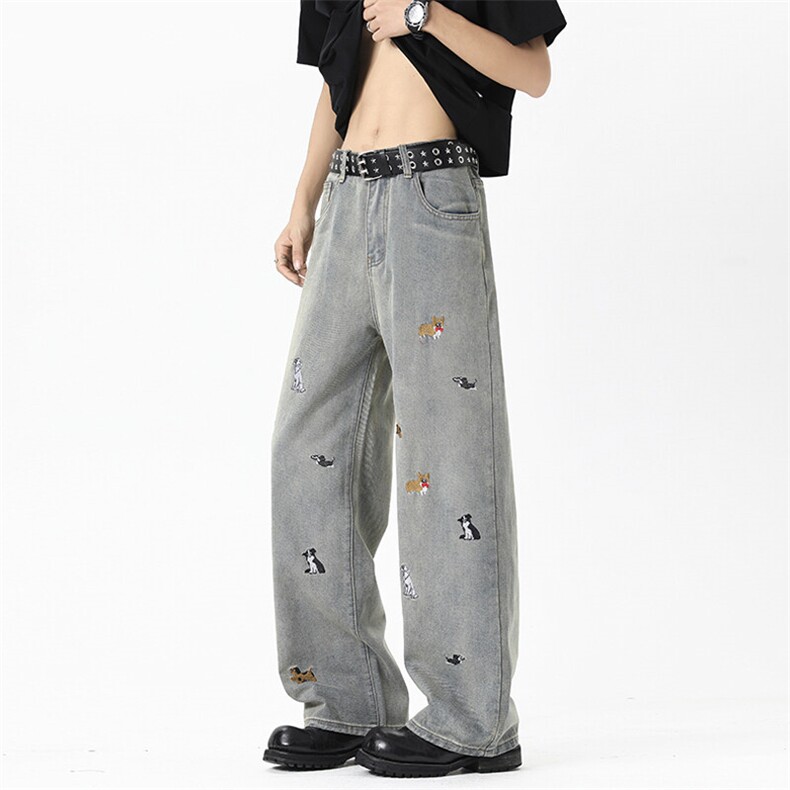 2025夏季新款无影墙小狗刺绣牛仔裤M-5XLGK25408-P50，男装牛仔裤，电商A022