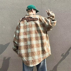 F695P47复古格子衬衫男士长袖春秋季新款宽松外套日系潮流，男装衬衫，星座512-6