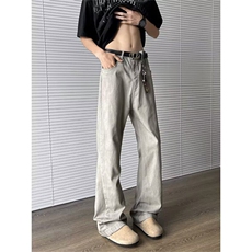 美式高街脏灰色休闲裤子直筒微喇叭廓形弹力vibe小众设计，男装休闲裤，星座506