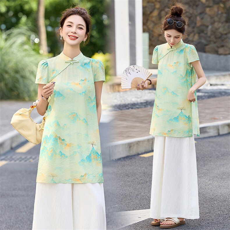 高考绿色旗袍旗开得胜中考送考女改良版套装家长妈妈助力陪考衣服，女装套装/套裙，采品优优