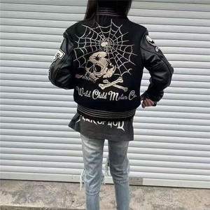1506/QF9030/P109自主夹棉加厚东洋黑骷髅棒球棉服夹克男短款图片
