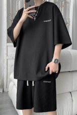 7个高点击华夫格刺绣短袖男T恤短裤套装X416b-1-DT552-P50限78，男装休闲套装，星座416B-1
